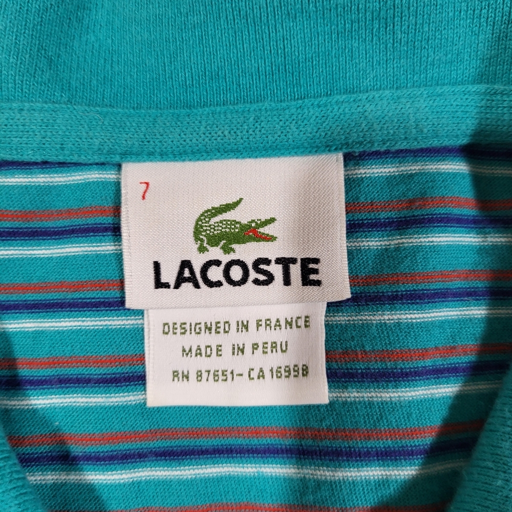 Lacoste - Men's Size 7 Blue Striped Polo Shirt - Picture 8 of 15